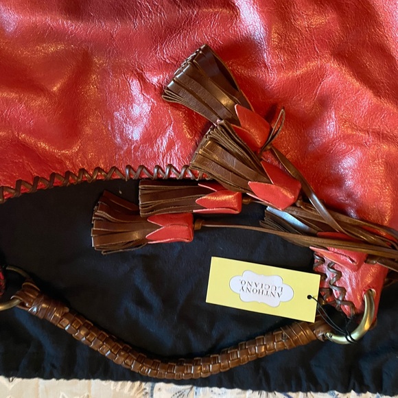 Custom made Anthony Luciano leather red brown hobo bag purse tassels - Picture 12 of 13